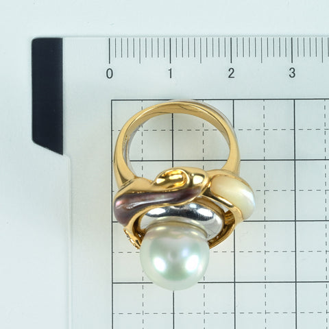 [Pre-owned] K18/PT900 PEARL RING White Butterfly Pearl Set Ring P11.5mm 15.9g #12 