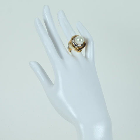 [Pre-owned] K18/PT900 PEARL RING White Butterfly Pearl Set Ring P11.5mm 15.9g #12 