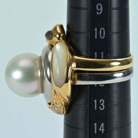 [Pre-owned] K18/PT900 PEARL RING White Butterfly Pearl Set Ring P11.5mm 15.9g #12 