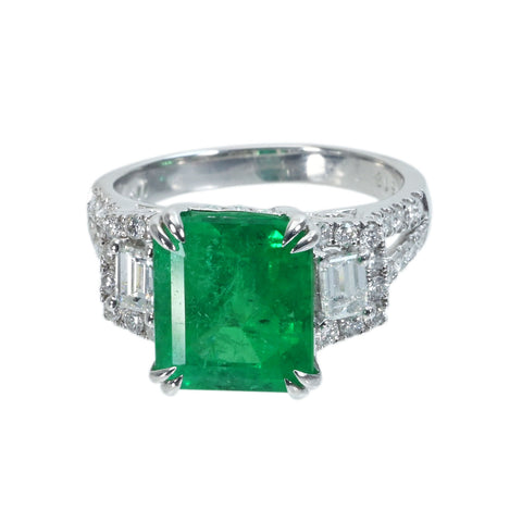 【中古】 K18WG EMERALDコロンビア産エメラルドリング E5.13ct D1.10ct GRS鑑別書 6.9g #15