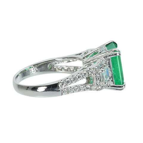 [Pre-owned] 18K White Gold Colombian Emerald Ring, E5.13ct, D1.10ct, GRS Certificate, 6.9g, #15 