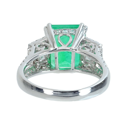 [Pre-owned] 18K White Gold Colombian Emerald Ring, E5.13ct, D1.10ct, GRS Certificate, 6.9g, #15 