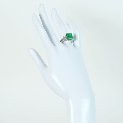 [Pre-owned] 18K White Gold Colombian Emerald Ring, E5.13ct, D1.10ct, GRS Certificate, 6.9g, #15 