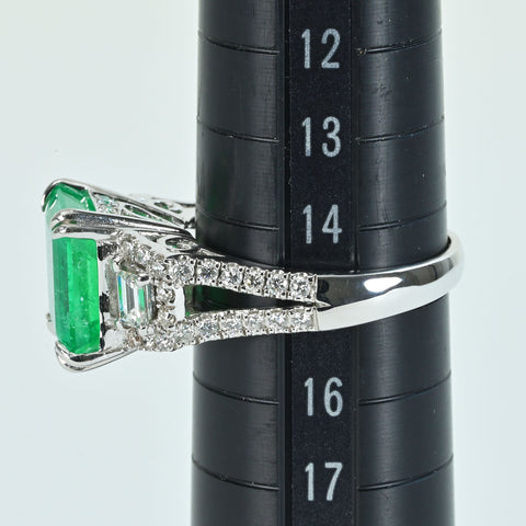[Pre-owned] 18K White Gold Colombian Emerald Ring, E5.13ct, D1.10ct, GRS Certificate, 6.9g, #15 