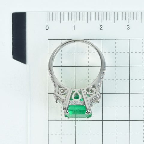 [Pre-owned] 18K White Gold Colombian Emerald Ring, E5.13ct, D1.10ct, GRS Certificate, 6.9g, #15 