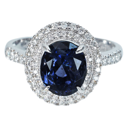 【中古】K18WG SAPPHIRE スリランカ産非加熱サファイアリング S4.26ct D0.37ct AIGS鑑別書 4.4g #13.5