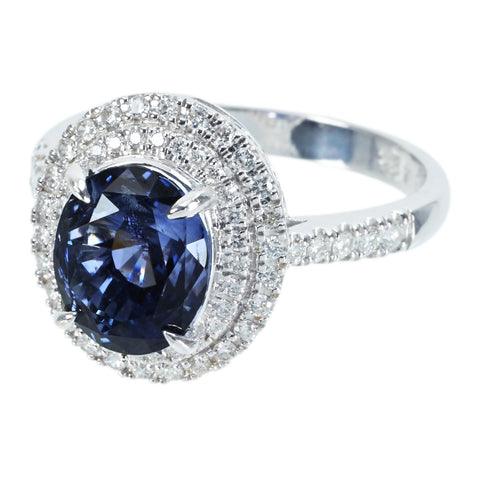 【中古】K18WG SAPPHIRE スリランカ産非加熱サファイアリング S4.26ct D0.37ct AIGS鑑別書 4.4g #13.5