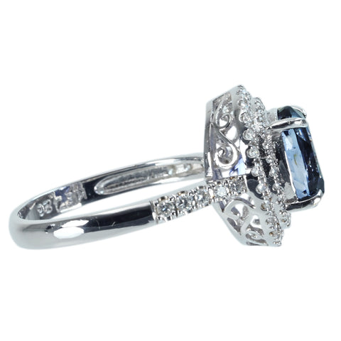 【中古】K18WG SAPPHIRE スリランカ産非加熱サファイアリング S4.26ct D0.37ct AIGS鑑別書 4.4g #13.5