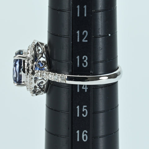 【中古】K18WG SAPPHIRE スリランカ産非加熱サファイアリング S4.26ct D0.37ct AIGS鑑別書 4.4g #13.5