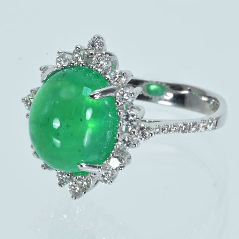 【中古】K18WG EMERALDエメラルドリング E6.03ct D0.60ct 4.8g #13.5