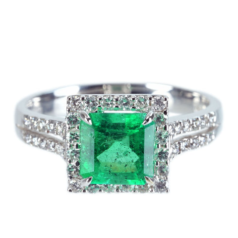 【中古】K18WG EMERALD RING エメラルドリング E1.48ct D0.45ct 3.9g #14