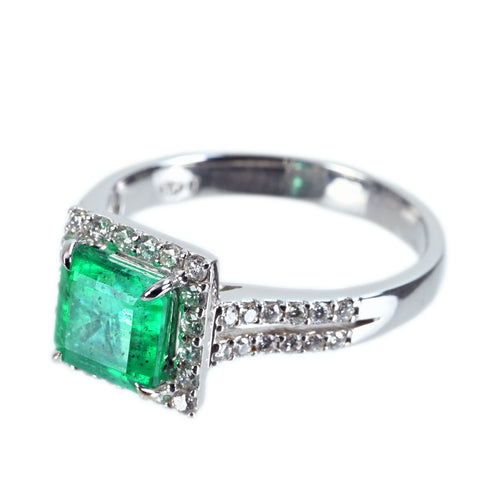 【中古】K18WG EMERALD RING エメラルドリング E1.48ct D0.45ct 3.9g #14