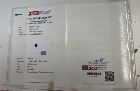 【中古】K18WG SAPPHIRE 非加熱サファイアリング S3.46ct D0.36ct GRS鑑別書 4.9g #13.5