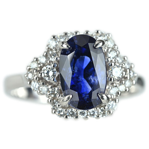 【中古】K18WG SAPPHIRE 非加熱サファイアリング S3.46ct D0.36ct GRS鑑別書 4.9g #13.5