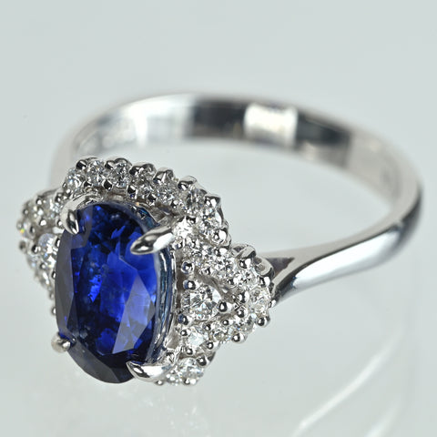 【中古】K18WG SAPPHIRE 非加熱サファイアリング S3.46ct D0.36ct GRS鑑別書 4.9g #13.5