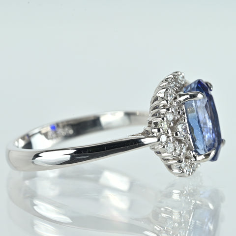 【中古】K18WG SAPPHIRE 非加熱サファイアリング S3.46ct D0.36ct GRS鑑別書 4.9g #13.5