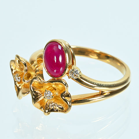 【中古】K18YG RUBYルビーリング R0.85ct D0.065ct 日宝協鑑別書 4.9g #8.5