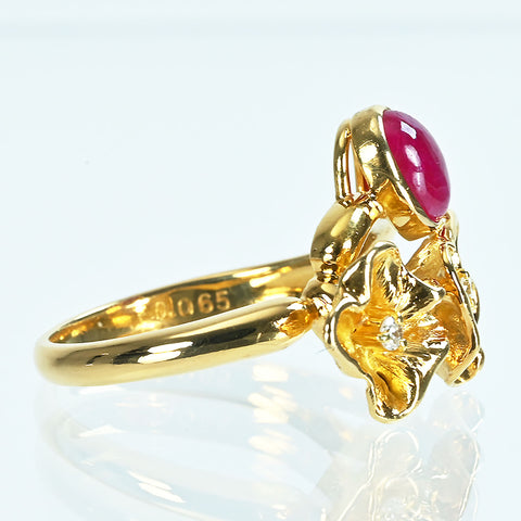 【中古】K18YG RUBYルビーリング R0.85ct D0.065ct 日宝協鑑別書 4.9g #8.5