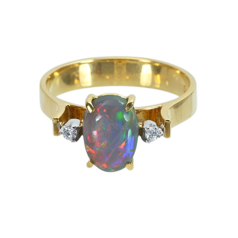 【中古】K18YG BLACK OPALブラックオパールリング 4.0g #13.5