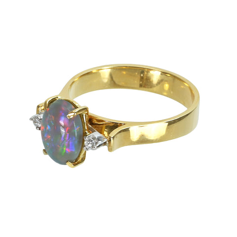 【中古】K18YG BLACK OPALブラックオパールリング 4.0g #13.5