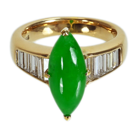 【中古】K18YG JADEITE ヒスイリング J2.473ct D0.813ct 日宝協ソーティング 7.0g #7.5