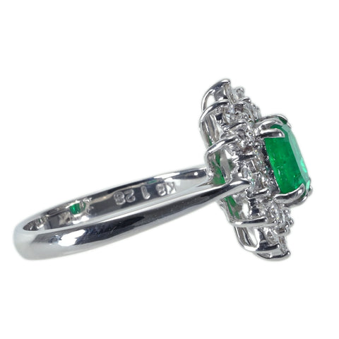 【中古】K18WG EMERALD エメラルドリング E1.28ct D0.75ct 4.9g #13.5