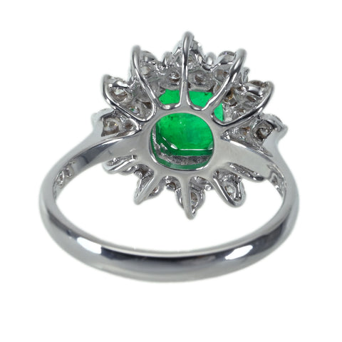 【中古】K18WG EMERALD エメラルドリング E1.28ct D0.75ct 4.9g #13.5