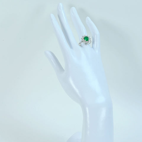 【中古】K18WG EMERALD エメラルドリング E1.28ct D0.75ct 4.9g #13.5