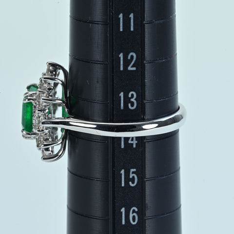 【中古】K18WG EMERALD エメラルドリング E1.28ct D0.75ct 4.9g #13.5