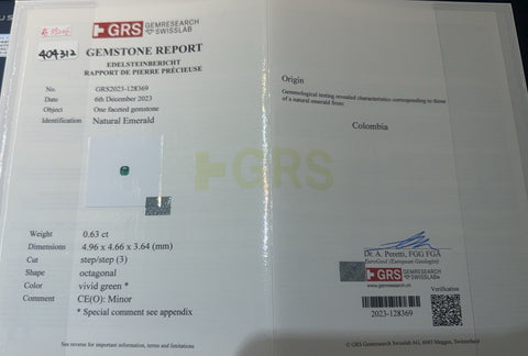 【中古】K18WG EMERALDコロンビア産 エメラルドリング E0.63ct D0.63ct GRS鑑別書付き 3.8g #14