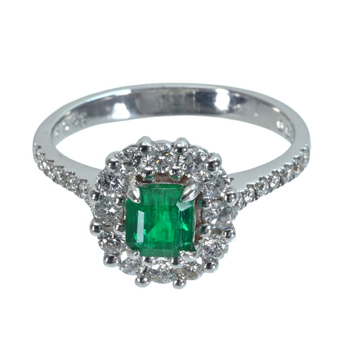 【中古】K18WG EMERALDコロンビア産 エメラルドリング E0.63ct D0.63ct GRS鑑別書付き 3.8g #14