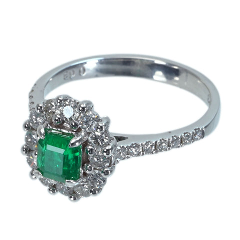 【中古】K18WG EMERALDコロンビア産 エメラルドリング E0.63ct D0.63ct GRS鑑別書付き 3.8g #14