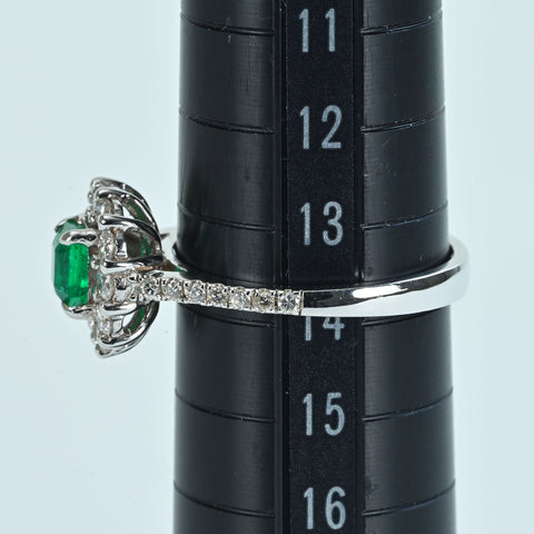 【中古】K18WG EMERALDコロンビア産 エメラルドリング E0.63ct D0.63ct GRS鑑別書付き 3.8g #14