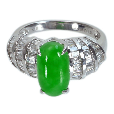 【中古】K18WG JADEITEヒスイリング J4.31ct D1.50ct 5.6g #13.5