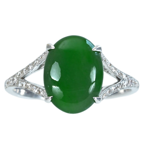 【中古】K18WG JADEITE RING ヒスイリング J3.222ct D0.34ct 3.2g #13