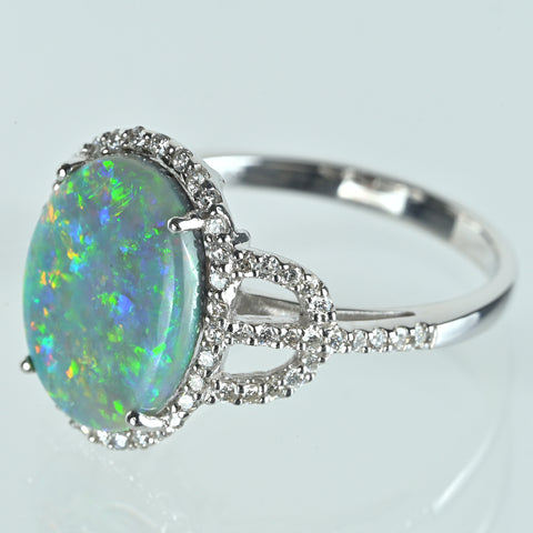 【中古】K18WG BLACK OPAL ブラックオパールリング BO2.46ct D0.35ct 4.1g #13