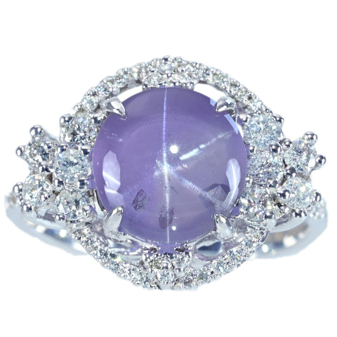 【中古】K18WG STAR SAPPHIRE RING スターサファイアリング SS4.90ct D0.55ct 5.8g #14
