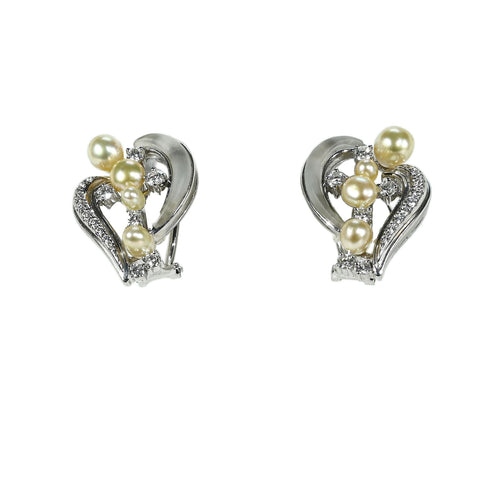 【中古】 K18WG SOUTH SEA PEARL EARRINGS 南洋ナチュラルゴールデンカラーパールイヤリング兼用ピアス D0.37ct + S0.37ct 13.7g ソーティング