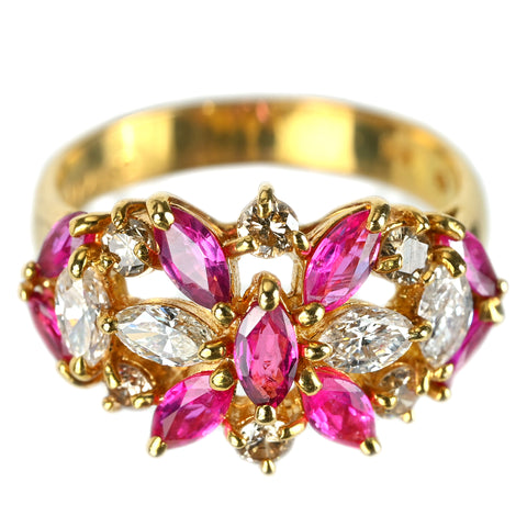 【中古】K18 RUBY ルビーリング R1.19ct D0.82ct 4.8g ＃10.5