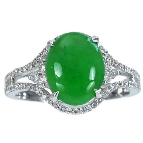【中古】K18WG JADEITE RING ヒスイリング J2.71ct D0.38ct 4.6g #13