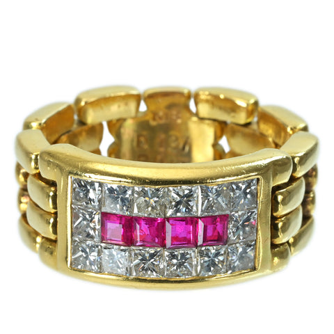 Pre-owned 18K Yellow Gold Ruby Ring with Invisible Diamond Chainring, 0.46ct R, 1.27ct D, 11.6g, #13.5 