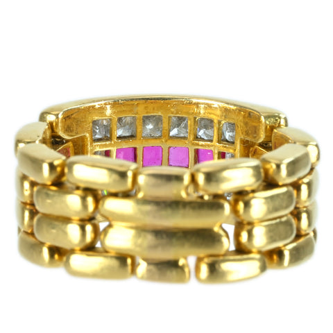 【中古】K18YG RUBY RING ルビー/ダイヤモンド インヴィジブルセッティング チェーンリング R0.46ct D1.27ct 11.6g #13.5