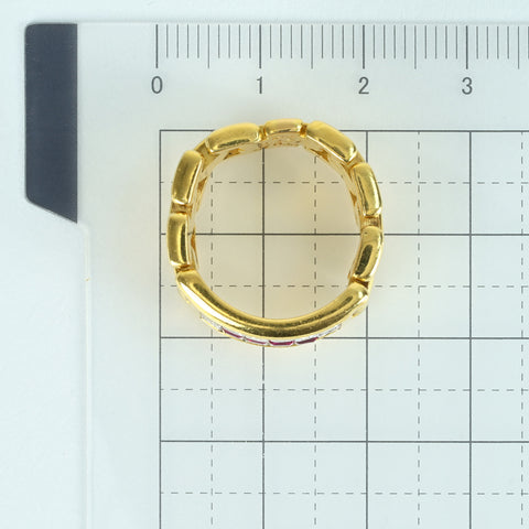 【中古】K18YG RUBY RING ルビー/ダイヤモンド インヴィジブルセッティング チェーンリング R0.46ct D1.27ct 11.6g #13.5