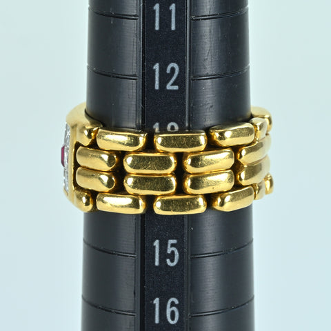 【中古】K18YG RUBY RING ルビー/ダイヤモンド インヴィジブルセッティング チェーンリング R0.46ct D1.27ct 11.6g #13.5