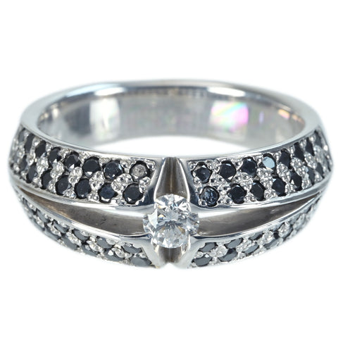 【中古】K18WG BLACK ＆ COLORLESS DIAMOND RING ブラック＆カラーレス ダイヤモンドリング D1.05ct 8.4g #16.5