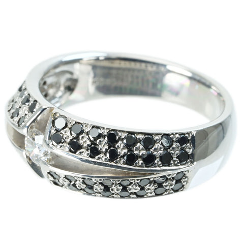 【中古】K18WG BLACK ＆ COLORLESS DIAMOND RING ブラック＆カラーレス ダイヤモンドリング D1.05ct 8.4g #16.5