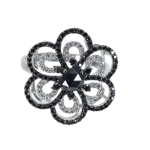 【中古】K18WG BLACK DIAMOND ブラック＆カラーレスダイヤモンドリング 0.54ct D0.73ct 6.2g #17