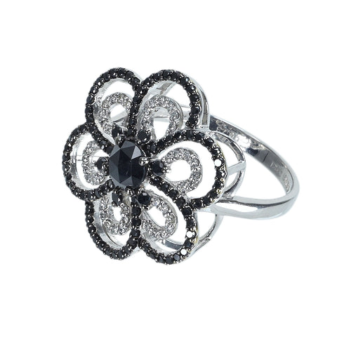 【中古】K18WG BLACK DIAMOND ブラック＆カラーレスダイヤモンドリング 0.54ct D0.73ct 6.2g #17