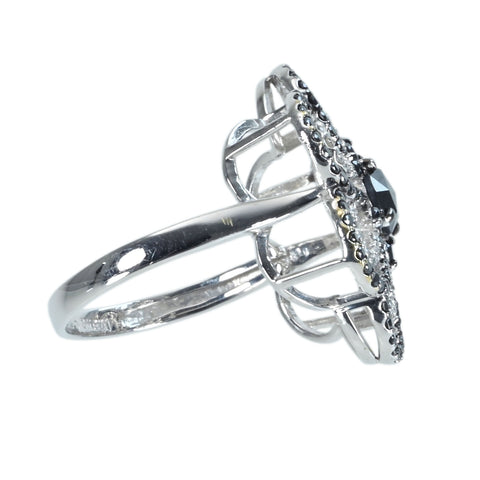 【中古】K18WG BLACK DIAMOND ブラック＆カラーレスダイヤモンドリング 0.54ct D0.73ct 6.2g #17