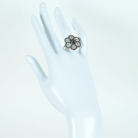 【中古】K18WG BLACK DIAMOND ブラック＆カラーレスダイヤモンドリング 0.54ct D0.73ct 6.2g #17